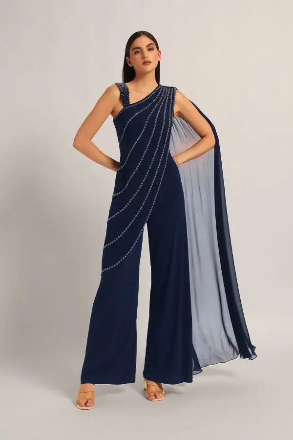 Silver Dust Front Drape Jumpsuit Namrata Joshipura Online