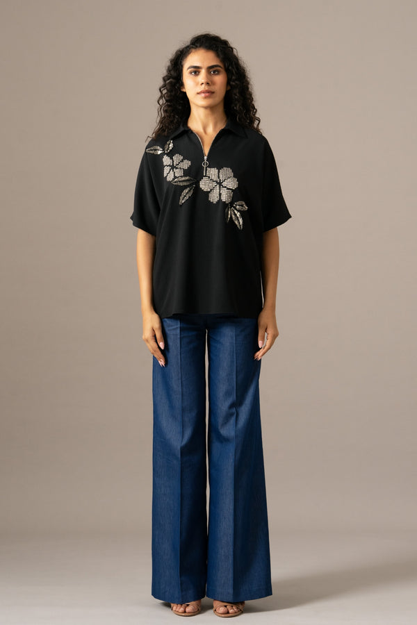 Moonflower Back Tie Zipper Top