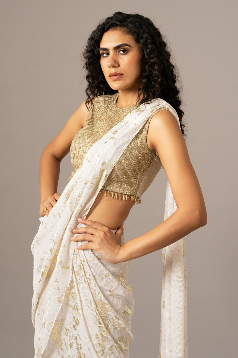 Chevron Dust Blouse With Mermaid Drape Saree