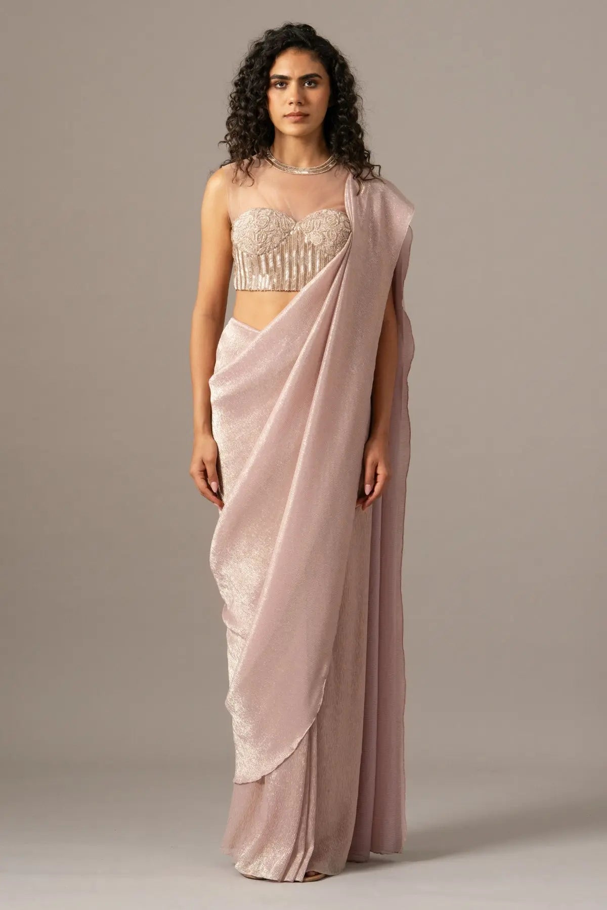 Iris Crusted Blouse With Shimmer Saree Namrata Joshipura Online