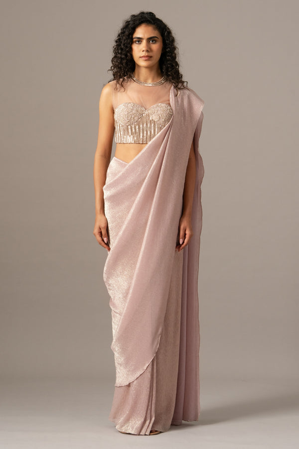 Iris Crusted Blouse With Shimmer Saree