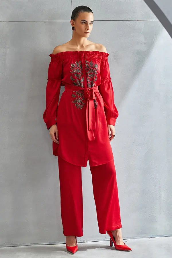 River Leaf Off Shoulder Co-ord Set Namrata Joshipura