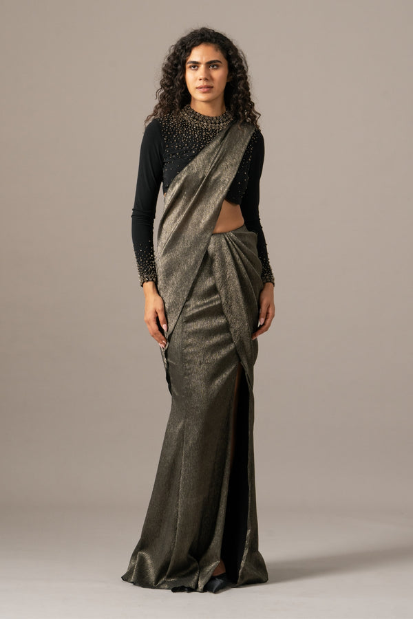 STAR GAZE CRUSTED BLOUSE WITH SLIT SAREE