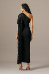 Grille One Shoulder Gown