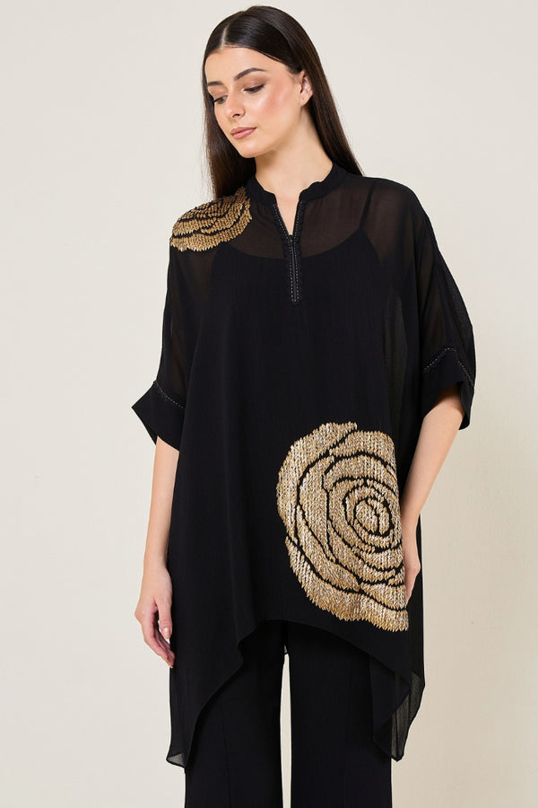 Rosette Bark Zipper Tunic