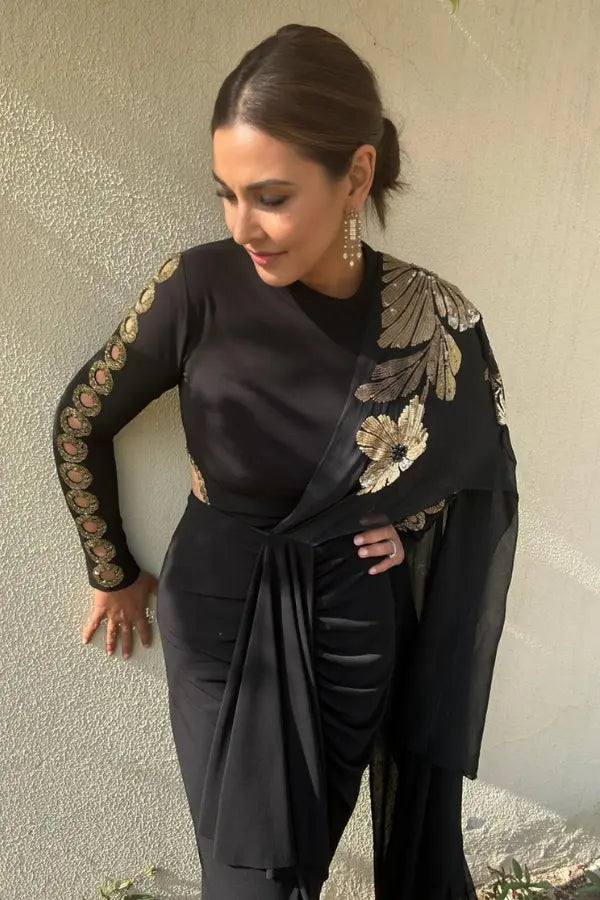 Lisa Ray in Katniss Shimmer Drape Saree Namrata Joshipura Online (Celebrity Muses)