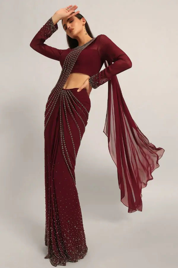 SILVER DUST EMBELISHED DRAPE SAREE Namrata Joshipura Online