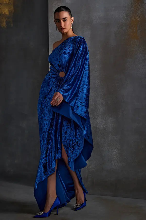 One Off Shoulder Velvet Drape Gown Namrata Joshipura