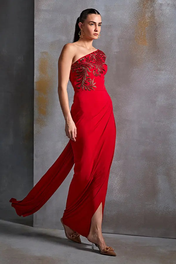 Autumn Fern One Off Sholder Gown Namrata Joshipura