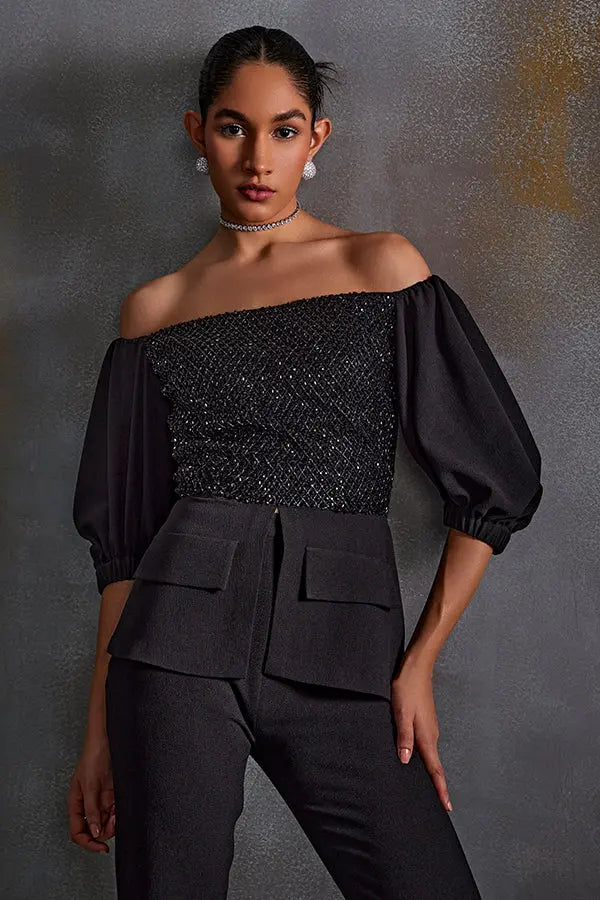 Midnight Off Shoulder Pant Set Namrata Joshipura