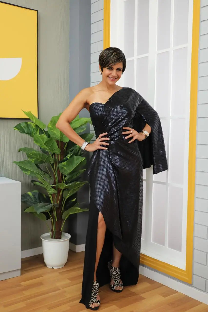 Mandira Bedi in NJ Fluid Draped Dress Namrata Joshipura Online (Celebrity Muses)
