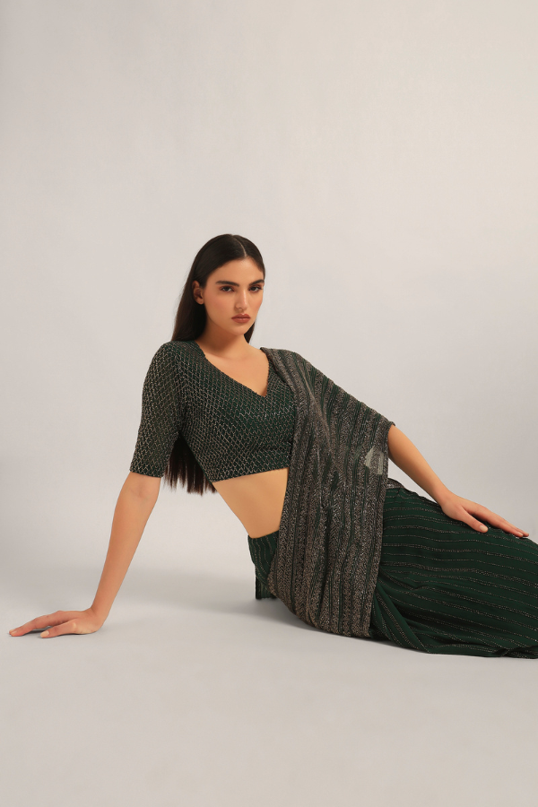 TRACKLINE DRAPED SAREE WITH BLOUSE Namrata Joshipura Online