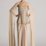 CRYSTAL WAVE CORSET WITH CAPE AND DRAPED SKIRT