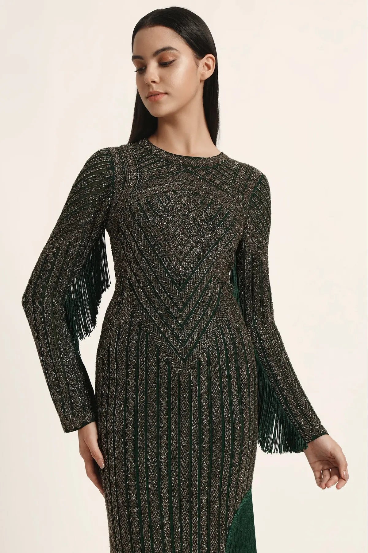Track Line Embroidered Gown With Slit And Fringe Namrata Joshipura Online