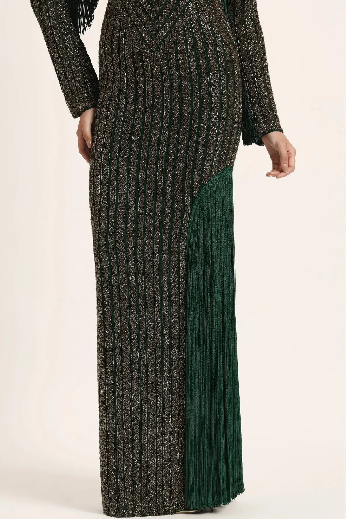 Track Line Embroidered Gown With Slit And Fringe Namrata Joshipura Online