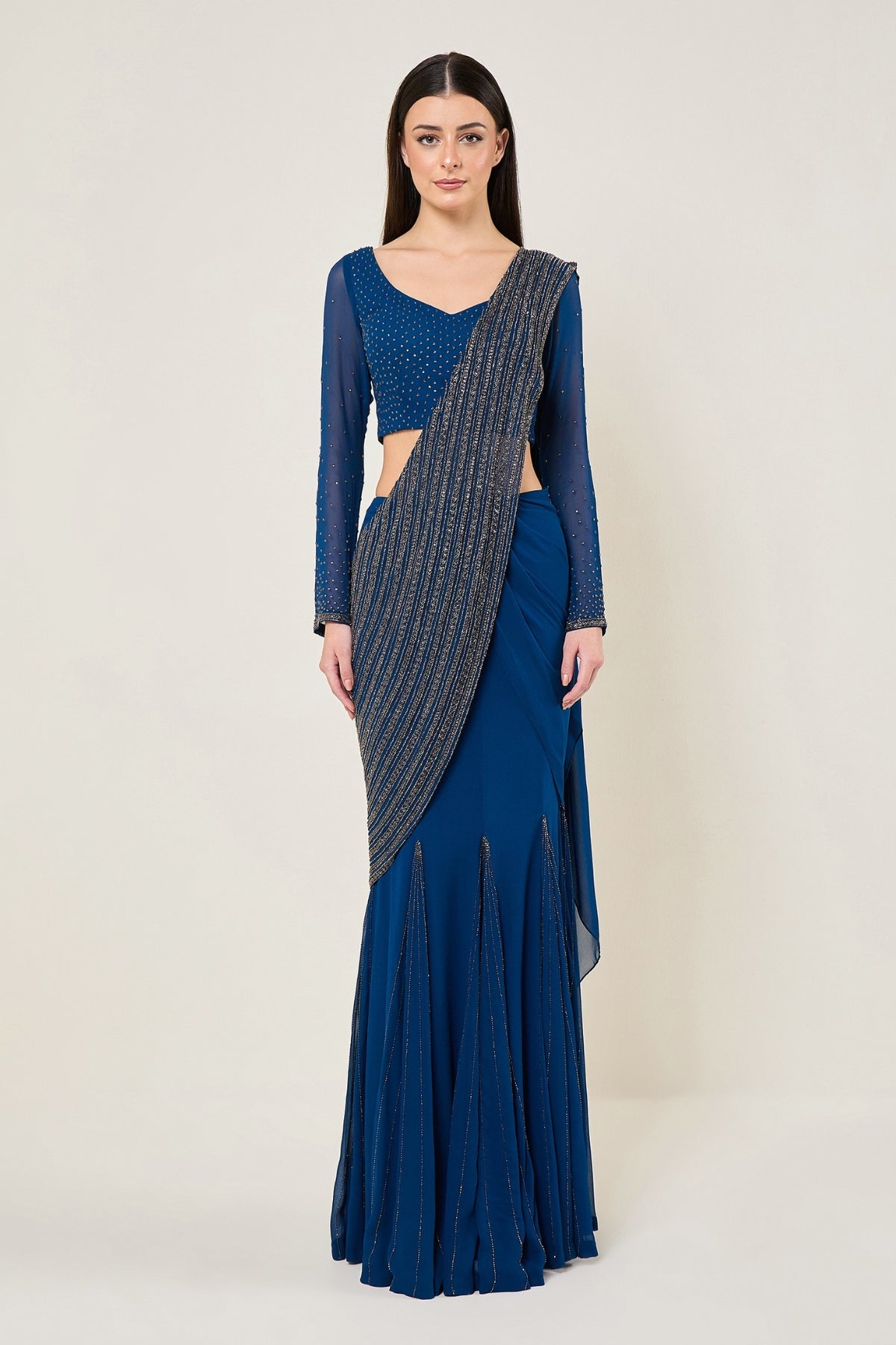 Trackline Saree With Emrmaid Drape Namrata Joshipura Online
