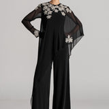 FLORAL CLUSTER CAPE JUMPSUIT
