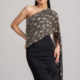 COSMIC DUST SEQUIN DRAPED GOWN