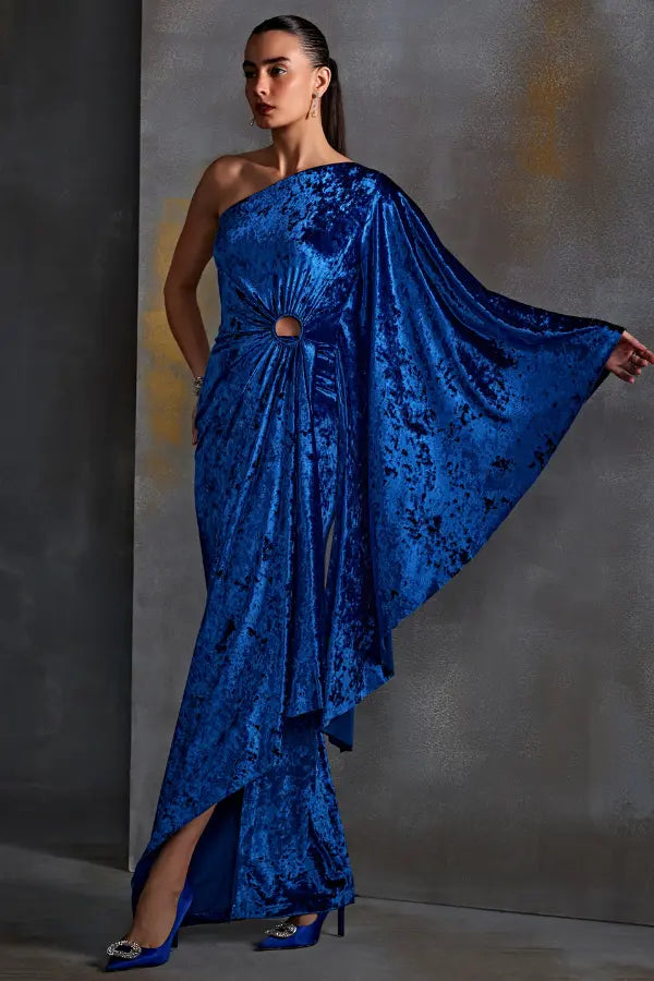 One Off Shoulder Velvet Drape Gown Namrata Joshipura
