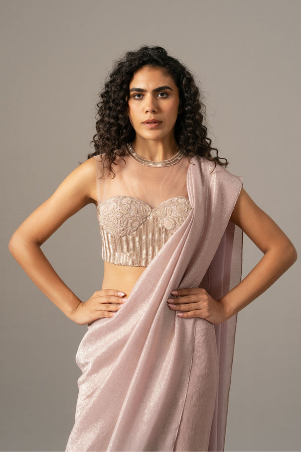 Iris Crusted Blouse With Shimmer Saree