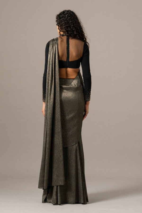 STAR GAZE CRUSTED BLOUSE WITH SLIT SAREE