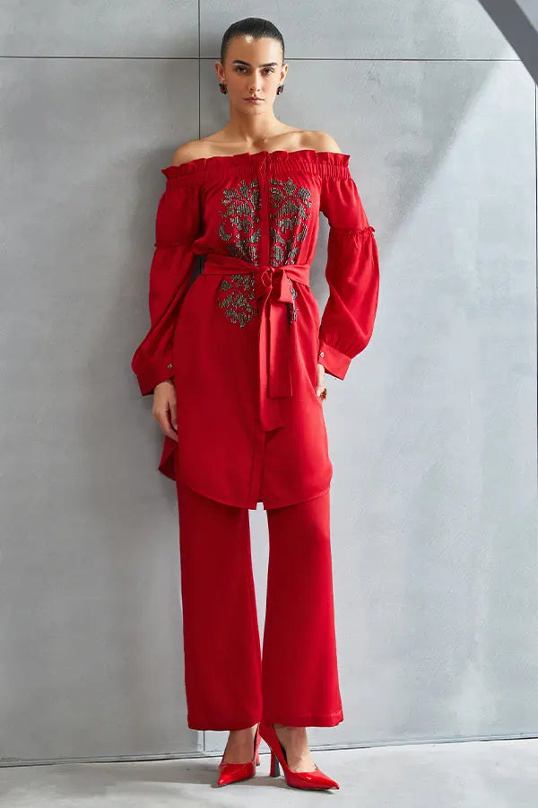 River Leaf Off Shoulder Co-ord Set Namrata Joshipura