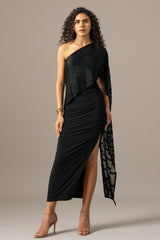 Grille One Shoulder Gown