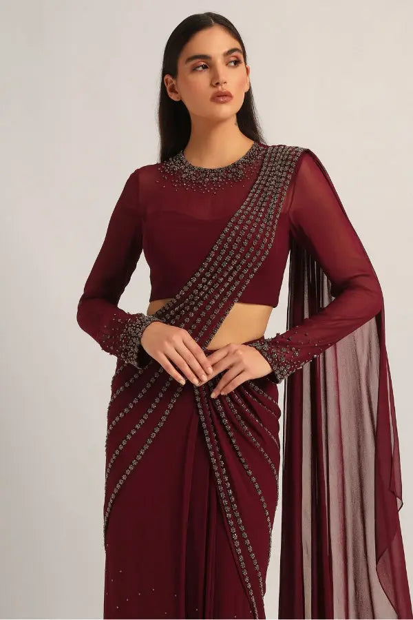 SILVER DUST EMBELISHED DRAPE SAREE Namrata Joshipura Online