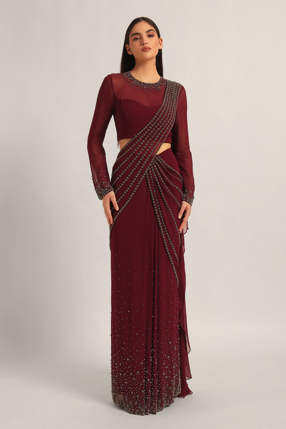 SILVER DUST EMBELISHED DRAPE SAREE Namrata Joshipura Online