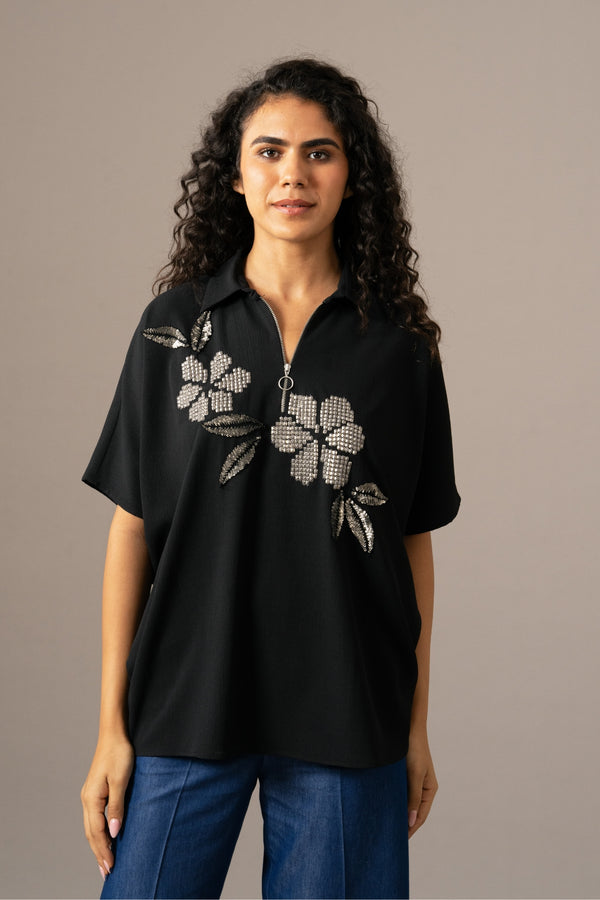 Moonflower Back Tie Zipper Top