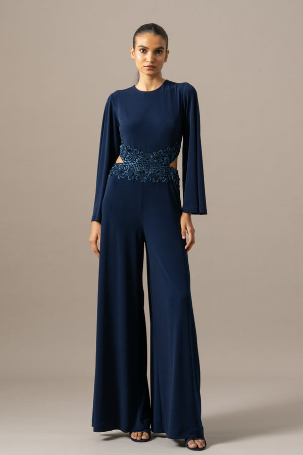 Baroque Waist Embroidered Side Cut Jumpsuit