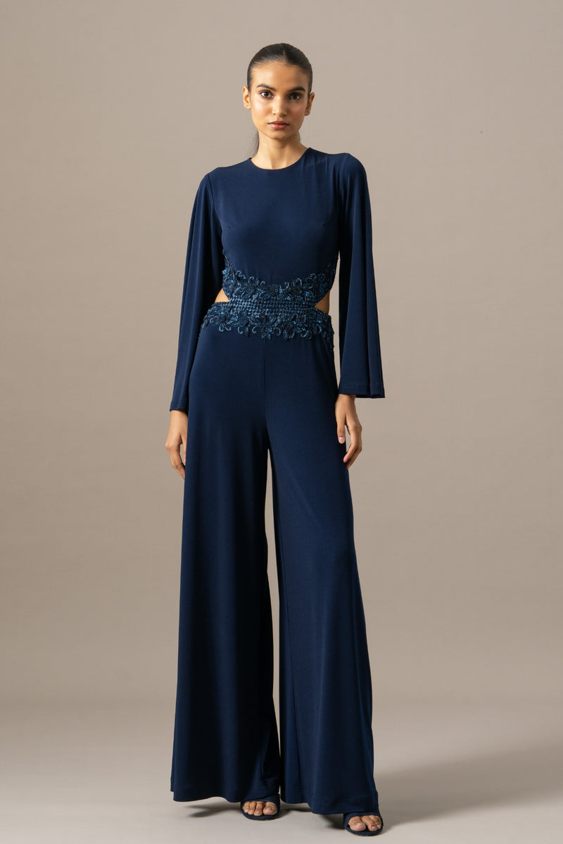 Baroque Waist Embroidered Side Cut Jumpsuit