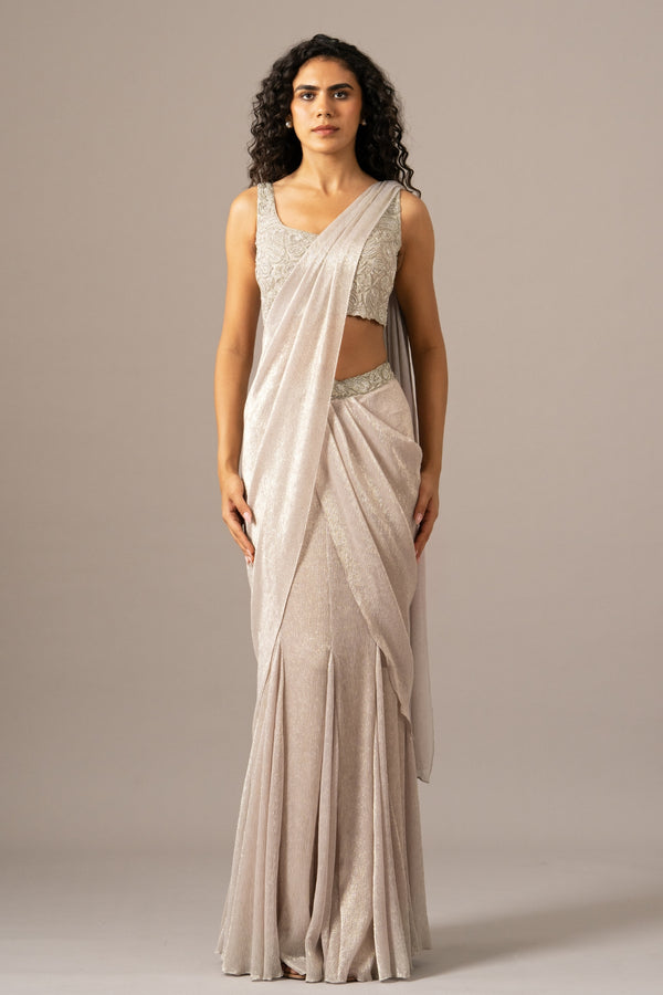 Iris Crusted Blouse With Mermaid Drape Saree