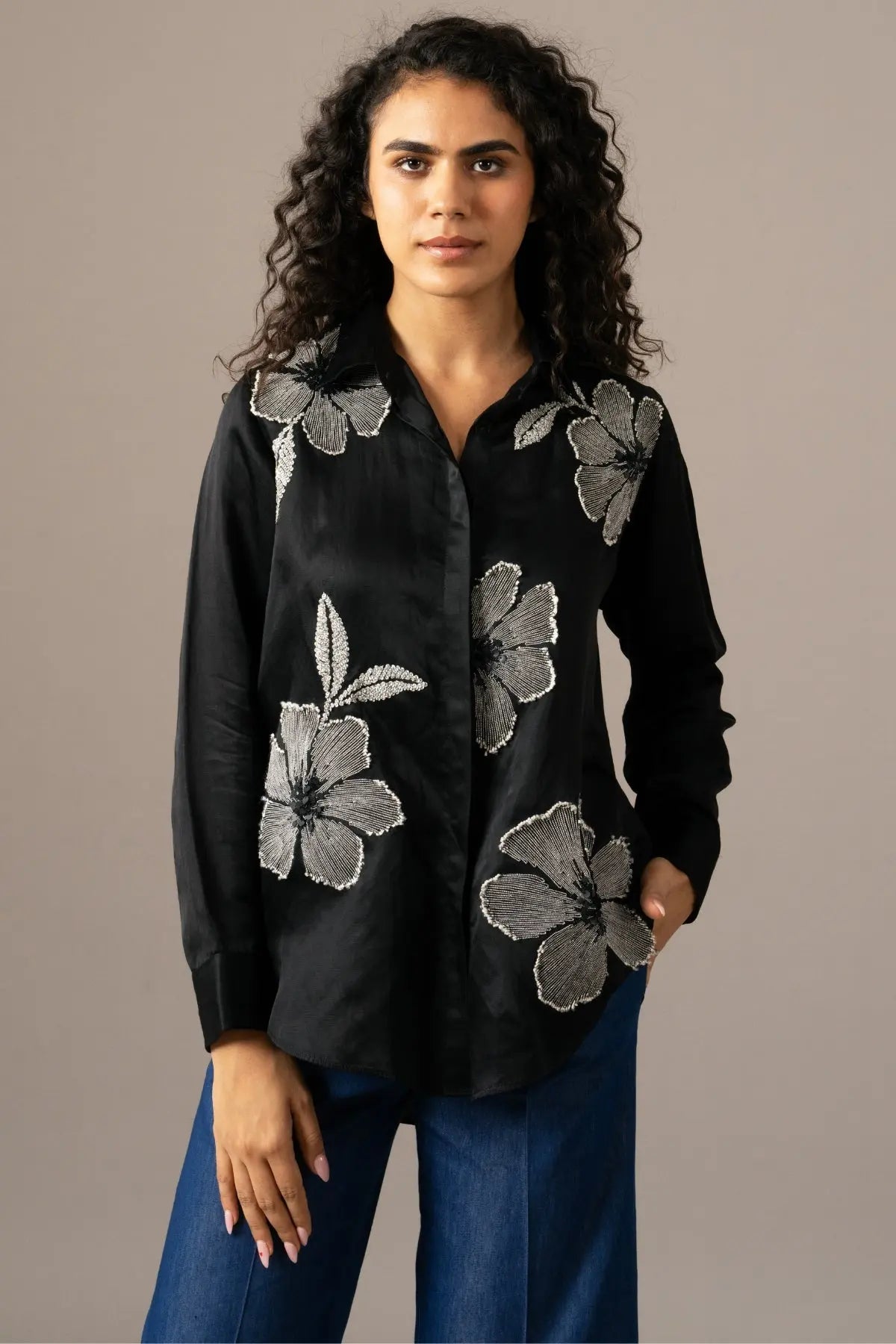 Poppy Flower Emb Shirt Namrata Joshipura Online