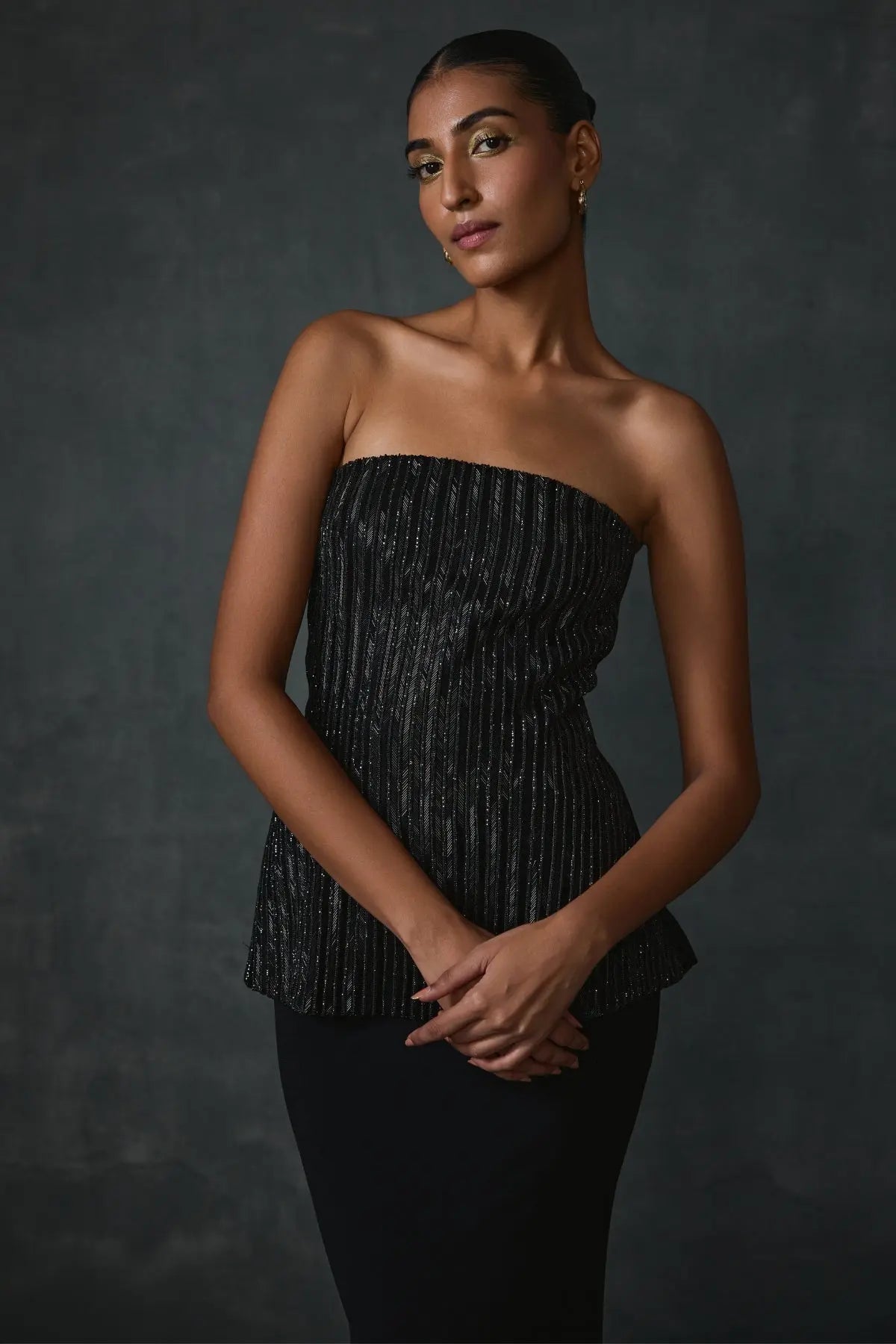 Glissara Off-shoulder Devil Peplum Top With Skirt Set Namrata Joshipura Online