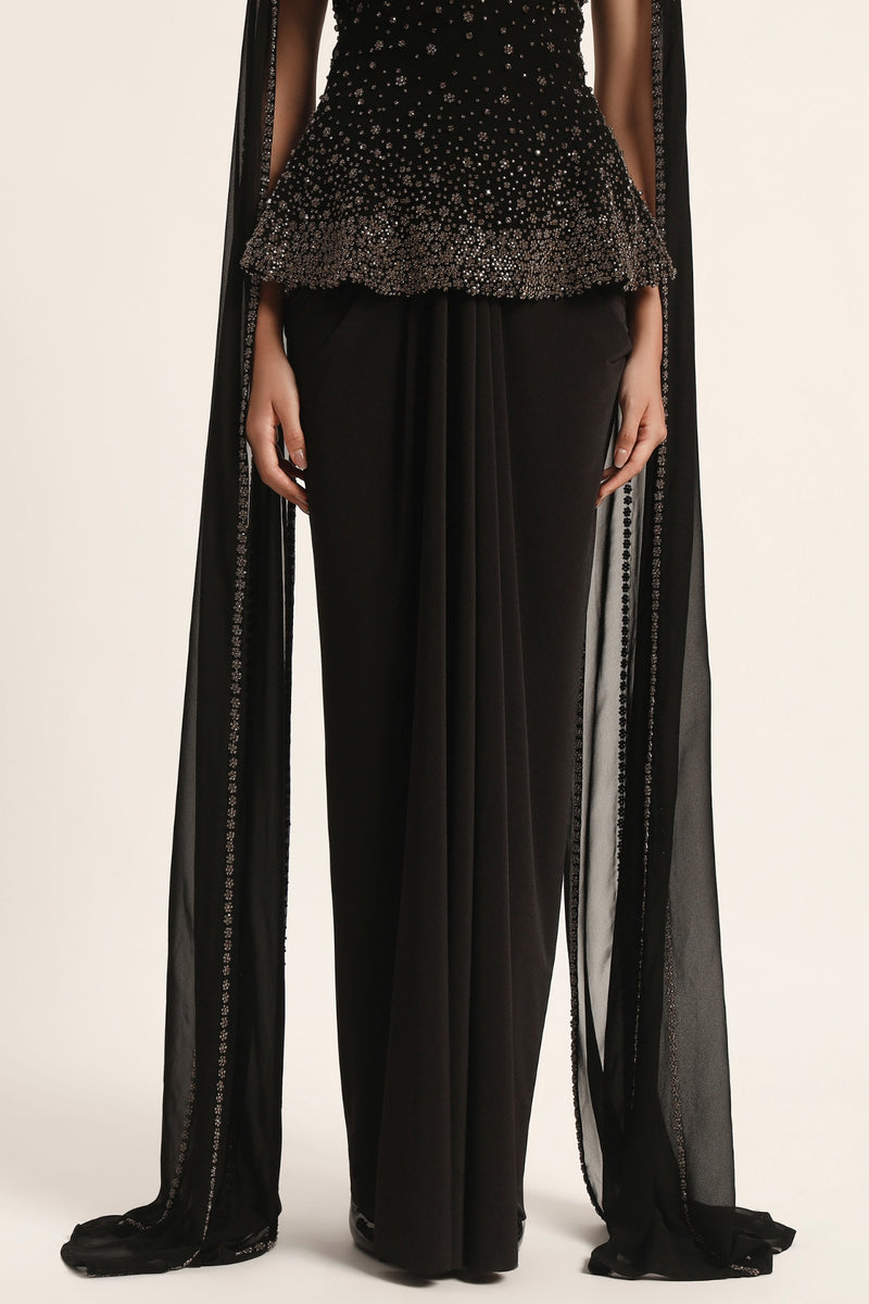 Silver Dust Peplum Top With Skirt And Cape
