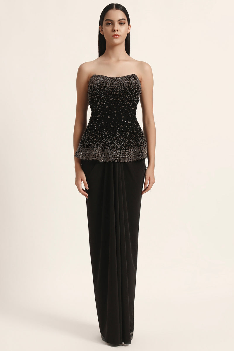 Silver Dust Peplum Top With Skirt And Cape