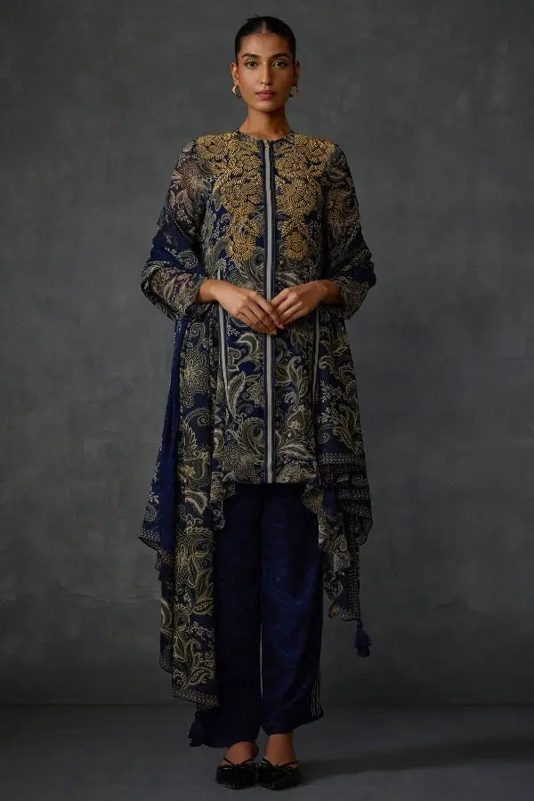 Myrrah Paisley Trapeze Asymetric Kurta Set With Dupatta Namrata Joshipura Online