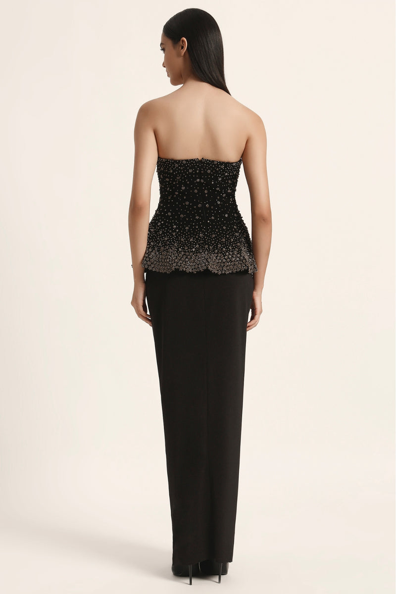 Silver Dust Peplum Top With Skirt And Cape