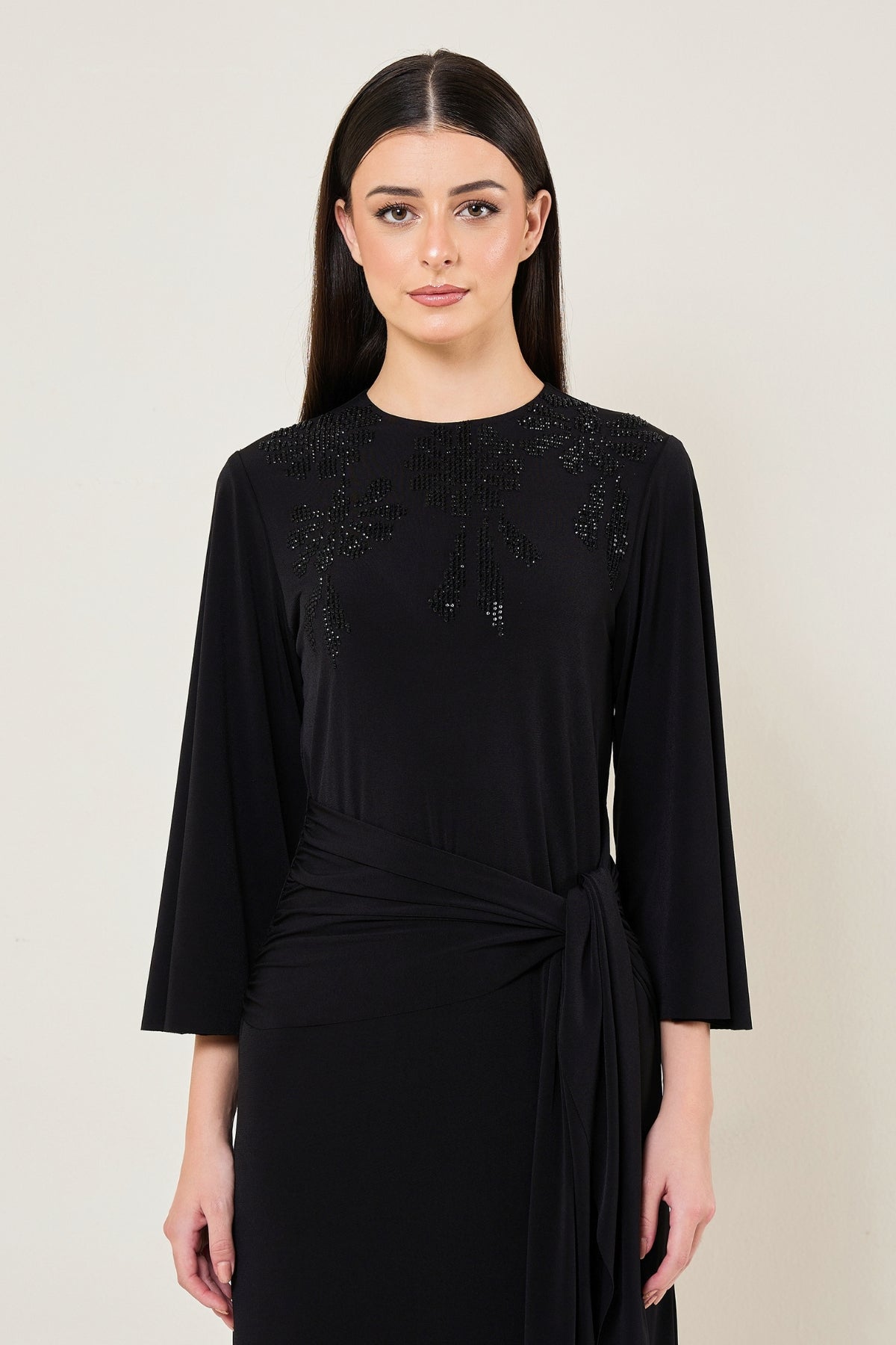 MIDNIGHT BLOOM WAIST TIE DRAPE DRESS Namrata Joshipura Online