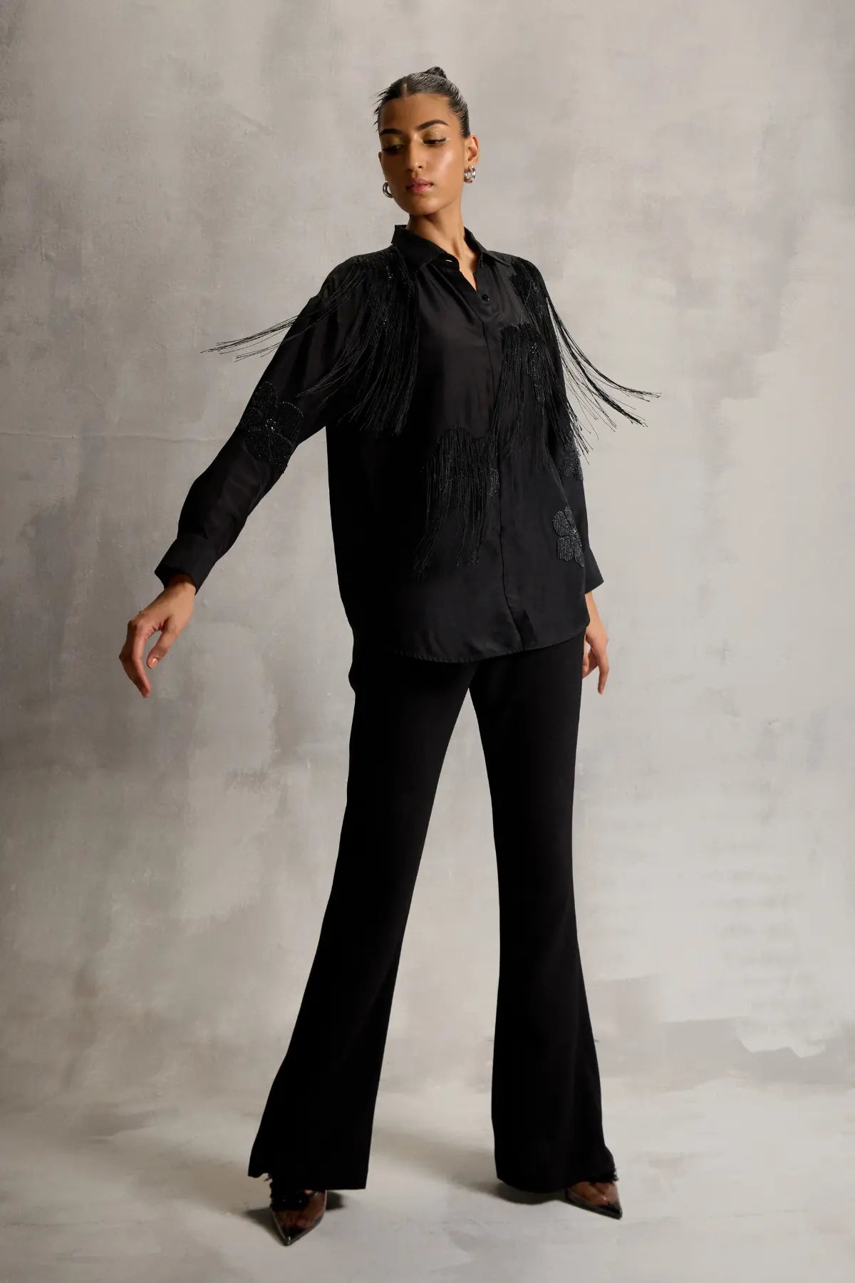 Era Fringe Classic Shirt Charcoal Namrata Joshipura