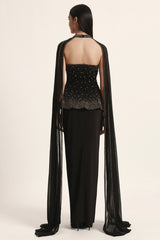 Silver Dust Peplum Top With Skirt And Cape