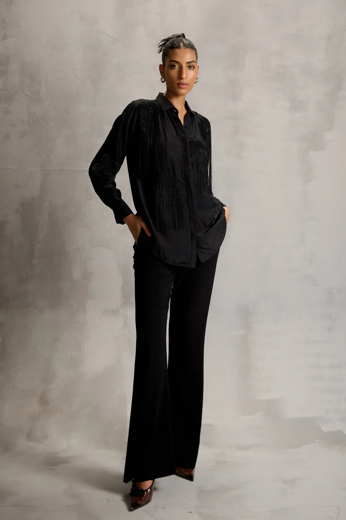 Era Fringe Classic Shirt Charcoal Namrata Joshipura