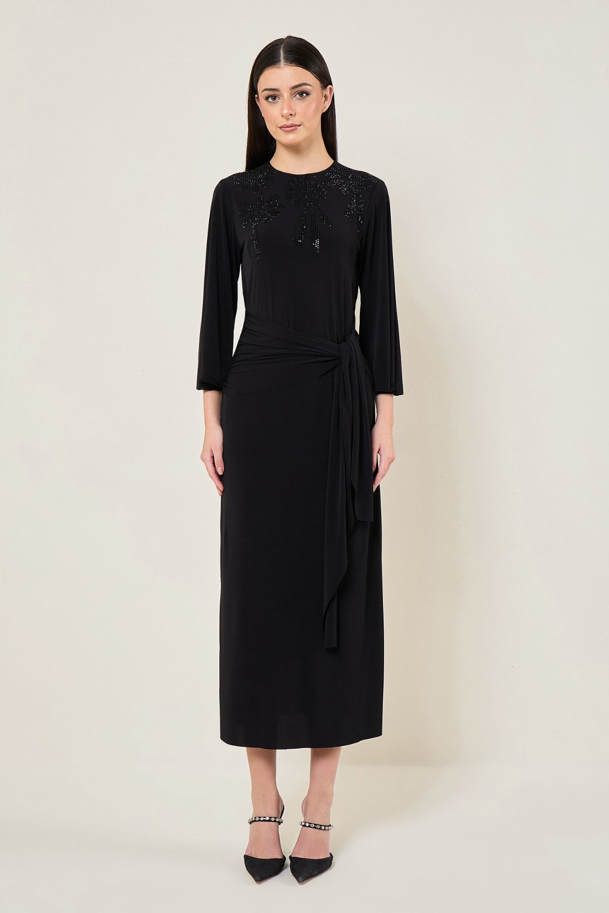MIDNIGHT BLOOM WAIST TIE DRAPE DRESS Namrata Joshipura Online