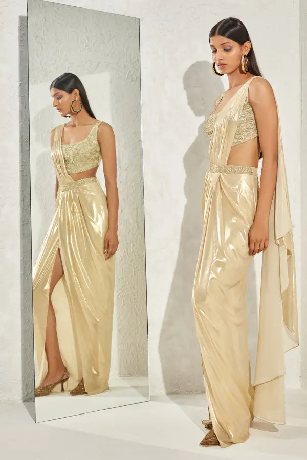 Metallic Foil Pleated Saree Namrata Joshipura