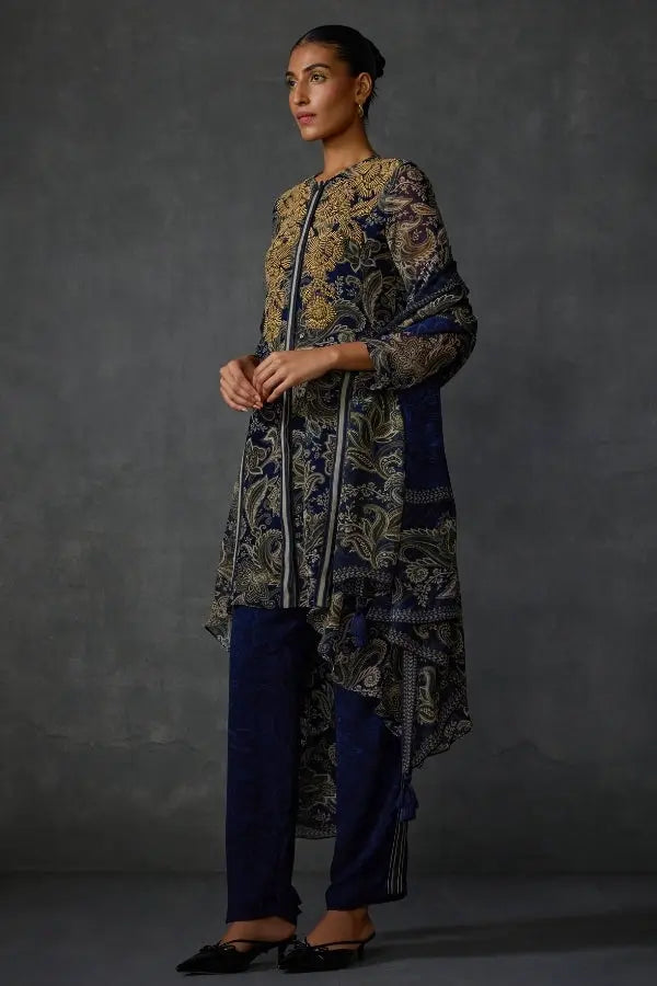 Myrrah Paisley Trapeze Asymetric Kurta Set With Dupatta Namrata Joshipura Online