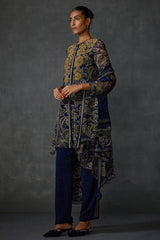 Myrrah Paisley Trapeze Asymetric Kurta Set With Dupatta