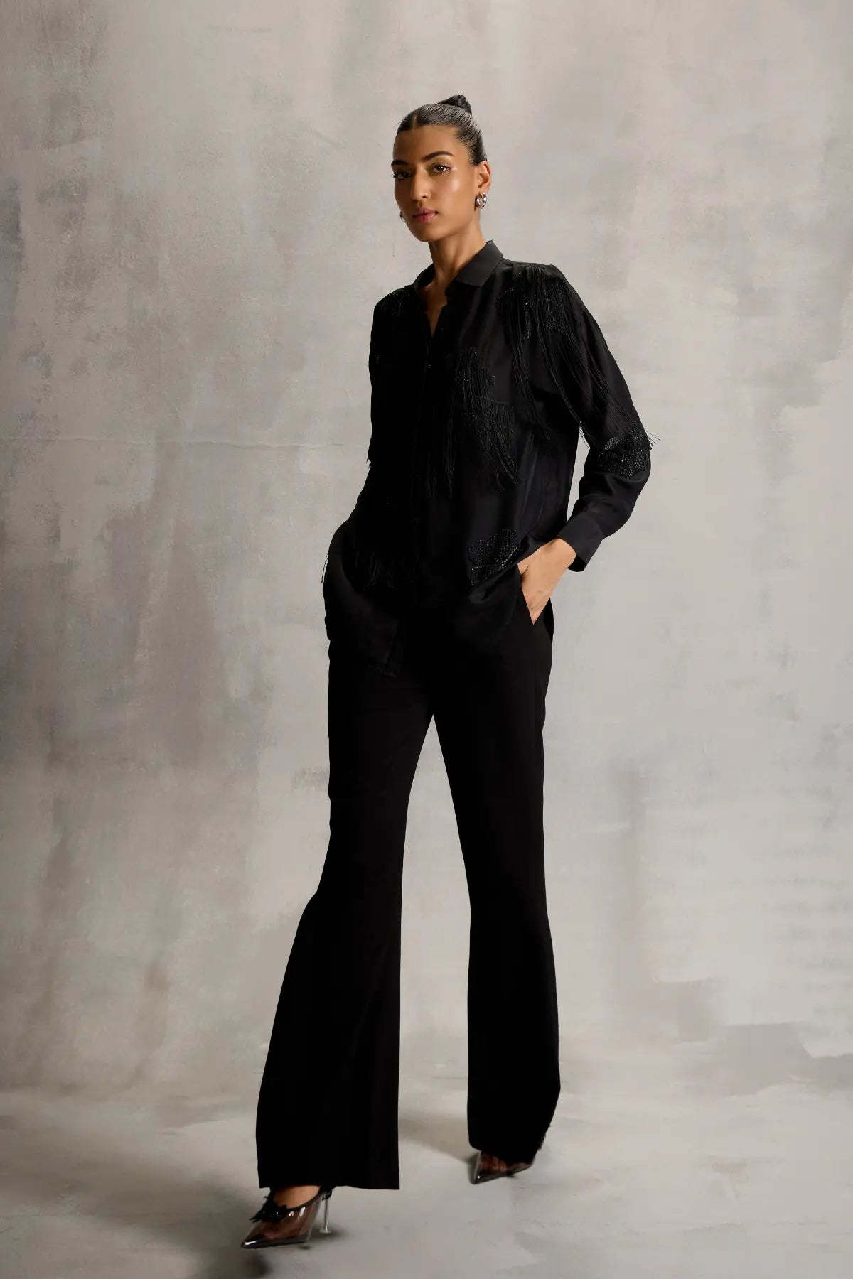 Era Fringe Classic Shirt Charcoal Namrata Joshipura