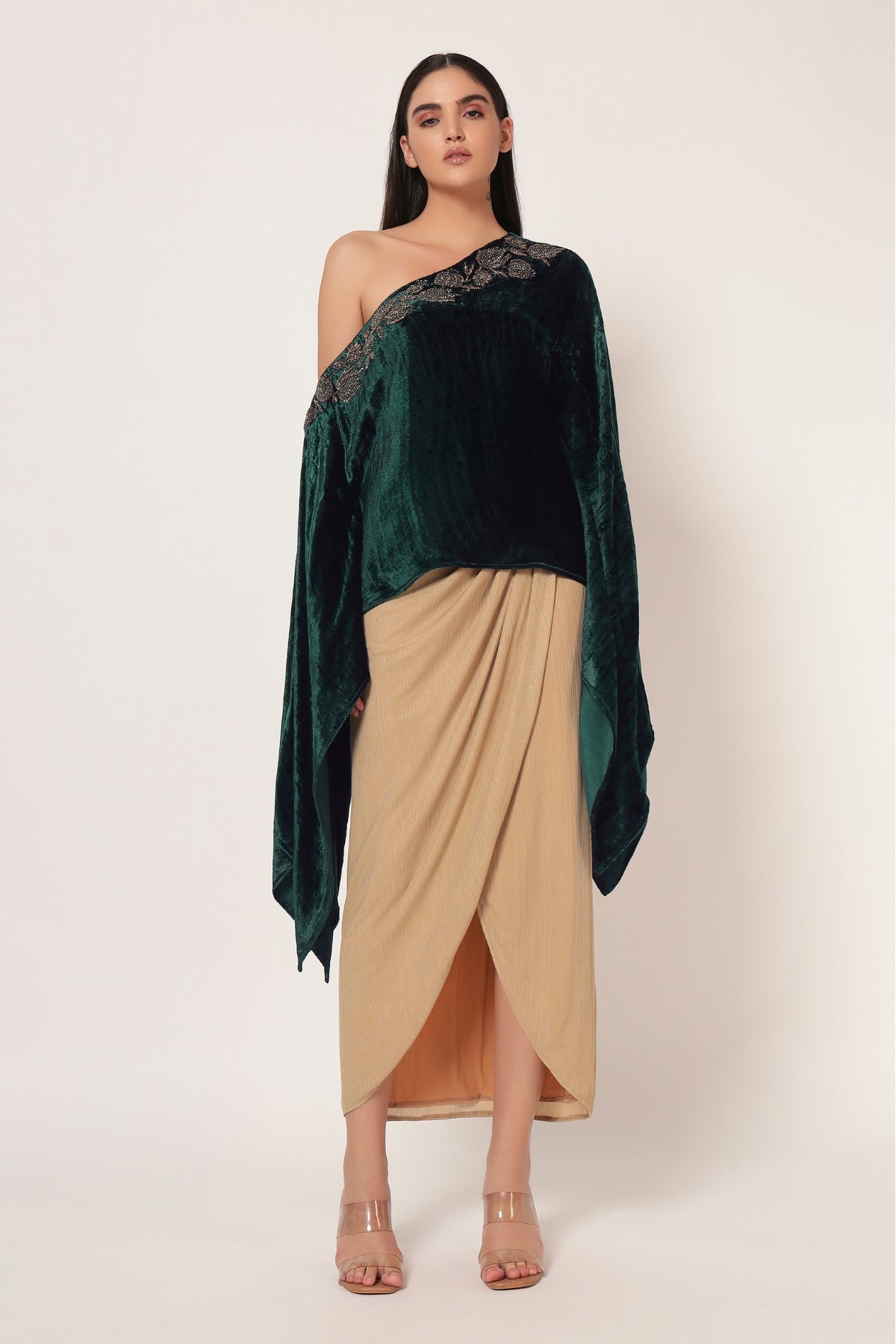 MARIELLE ONE OFF SHOULDER KAFTAN WITH DRAPE SKIRT Namrata Joshipura Online