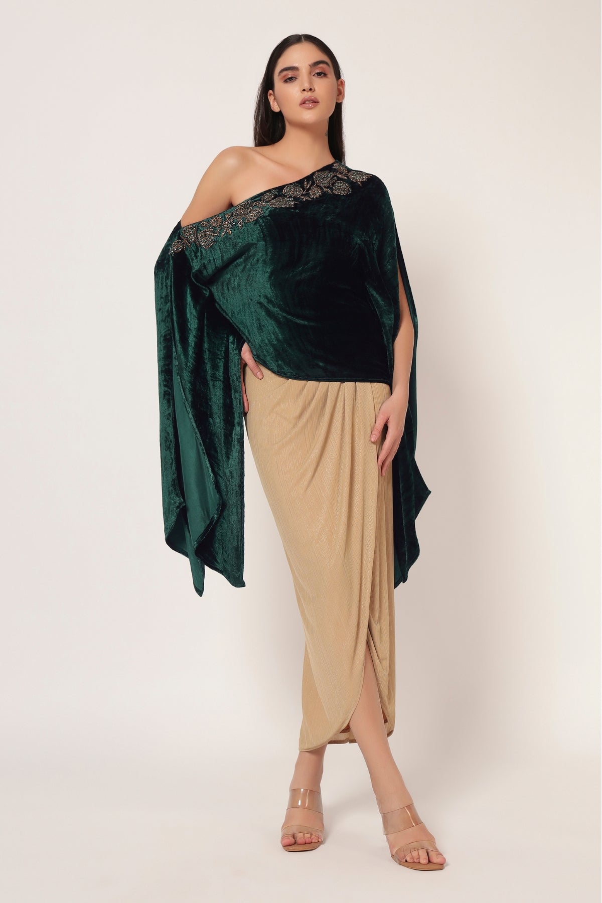 MARIELLE ONE OFF SHOULDER KAFTAN WITH DRAPE SKIRT Namrata Joshipura Online